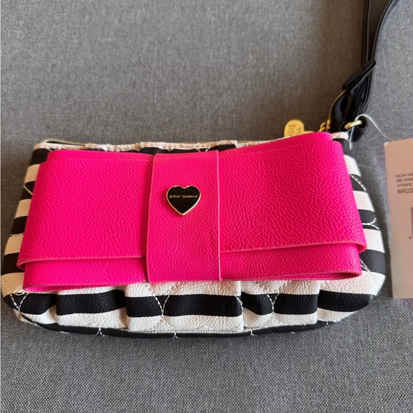 Betsey Johnson Pink and Black Striped Wristlet - Picture 3 of 6